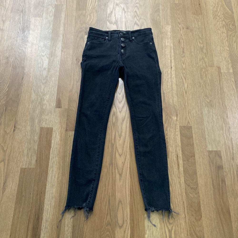 Madewell Women’s Black 9” High Rise Cotton Denim Distressed Skinny Jeans